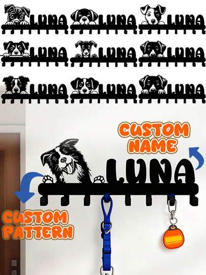 Anpassat hundkoppel- och halsbandsställ, personlig väggmonterad tillbehörsförvaringskrok för entrén, nyckelhållare, present