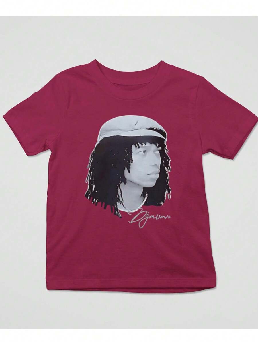 Basic T-Shirt With Djavan Print, New Model - Burgundy - View 1