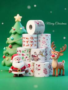 2/4pcs Colorful Christmas-Themed Toilet Paper Roll: 10x10cm Tissue With Santa Pattern, Perfect For Festive Home Decor During Christmas And New Year Celebrations