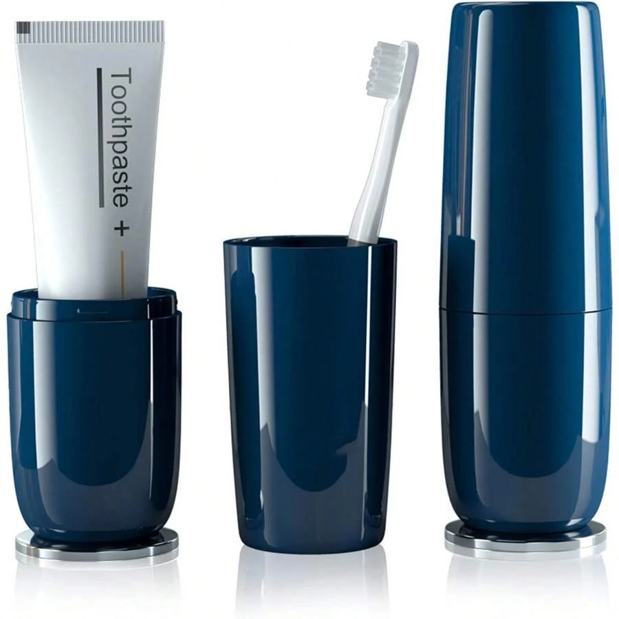 Compact White Travel Toothbrush Holder Case With Ventilation Hole, Portable Travel Toothbrush Cup With Cover, Storage Container For Trip Bathroom - 奢華藍 - 查看 1