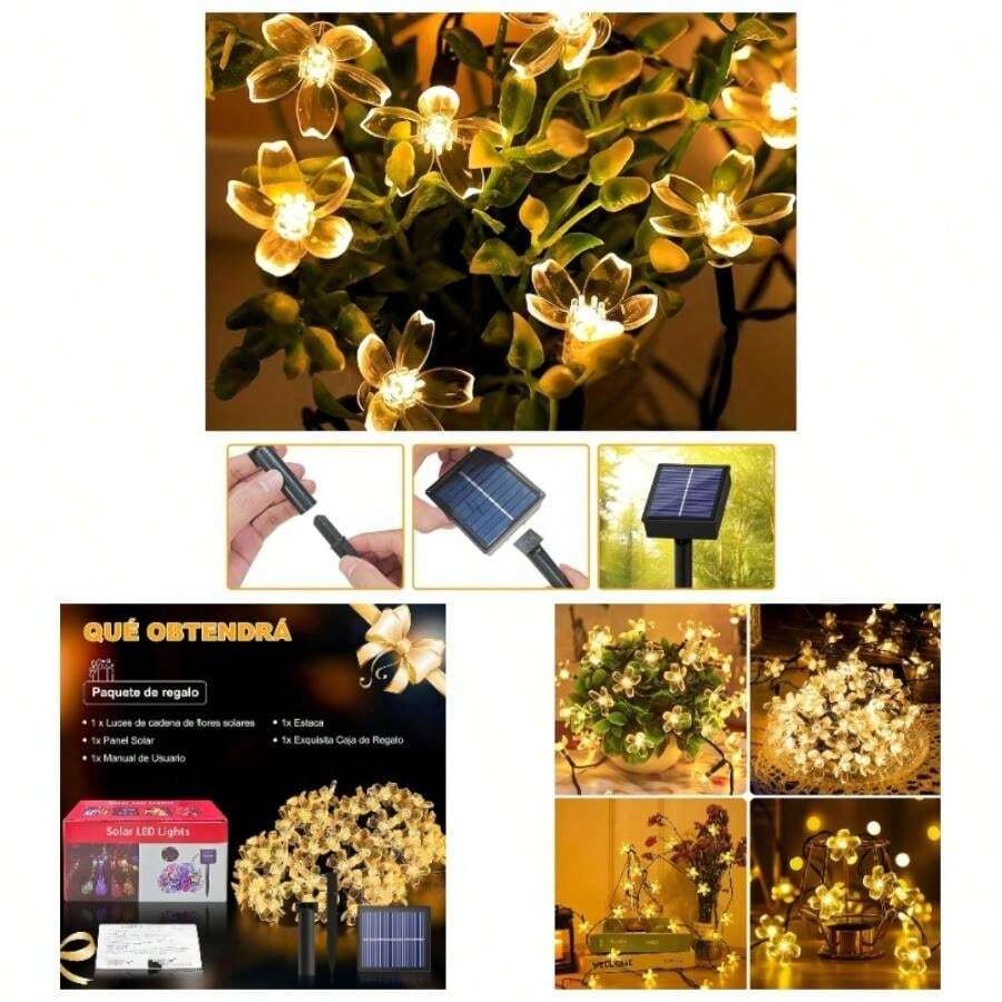Luces de Cadena de Flores Solares al Aire Libre Impermeables, Flores de Cerezo Luces de Cadena para Cerca, Jardn, Patio, rbol de Navidad, Csped Luz clida, 7M - 50 Luz - Luz cálida + 7M-50 Luz - Ver 1