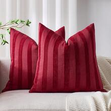 1pc/2pcs Red 3D Striped Throw Pillow Cover (Pillow Insert Not Included), Modern Soft Chenille Decorative Cushion Cover With Vintage Texture, Suitable For Home Sofa, Bedroom, Decor, All Seasons - Red - View 18