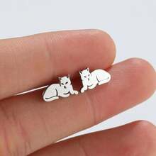 1Pair Cute And Exquisite Female Fashion Cat Stud Earrings, Stainless Steel Animal Pet Cat Stud Earrings, And Women's Fashion Jewelry Accessories - GED474 - View 8