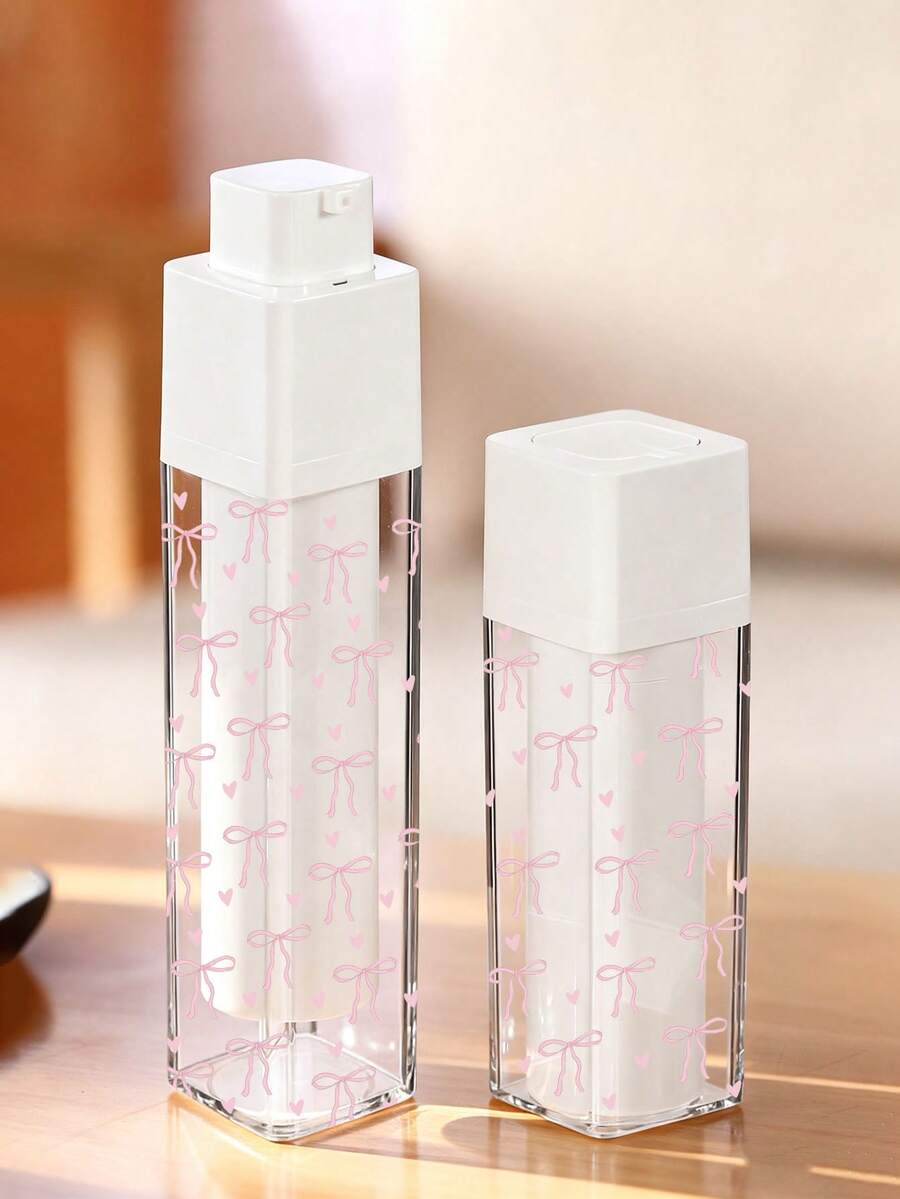 Bow Tie Pattern Vacuum Pump & Rotation Cream Container,Double-Layer Thickened Square Lotion Bottle,Clear Airless Cosmetic Cream Pump Bottle Travel Size Dispenser Makeup Container,For Holiday Beach,Bathroom Collection,Bedroom Collection,Large Capacity - Multicolor - View 1