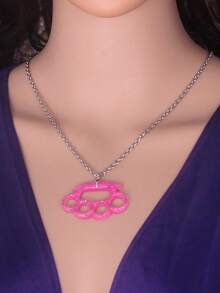 1pc Fashionable Pink Pendant Necklace, Punk Hip-Hop Style Women's Jewelry, Suitable For Party, Banquet, Travel, Holiday And Daily Wear - Geometry - View 4