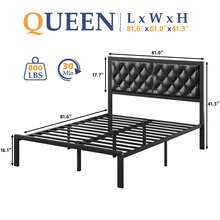 Gunji Queen/Full/Twin Bed Frame With Tufted Headboard Metal Platform Bed Frame With Under-Bed Storage,All Metal Support System,No Box Spring Needed,Noise-Free,Easy Assembly - 黑色 - 查看 9