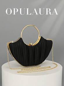OpulAura 女款金屬感高端晚宴包，奢華 P 宴會包，手提包，低調奢華，閃亮晚宴包，禮服包，適合搭配，舞會，派對，婚禮，新娘，伴娘，生日禮服，手持晚宴包，手拿包 - 黑色 - 查看 2