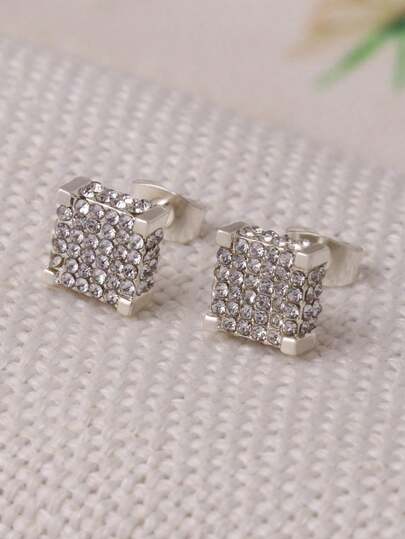 1 Đôi bông tai đính đá pha lê bạc toàn bộ, bông tai đôi unisex.
