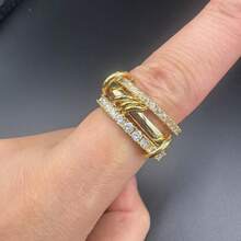 1 New 2025 Ring, Fashionable And Personalized, All Zirconia Three Ring And Four Ring Dual Color Multi Ring Ring Ring, Daily/Party/Wearing Jewelry, Holiday Gift - Multicolor - View 25