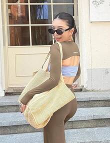 Women Crop Top Long Sleeve Bolero Open Front Workout Cropped Shirts Sports Shrug - Mocha - View 4