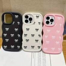 1pc Y2K Dopamine Macaron Big Wave Cute Bowknot Phone Case Compatible With IPhone 16/Compatible With Redmi Note 11 4G/Compatible With Galaxy A55/Compatible With Infinix Note 30/ Compatible With Moto E30/Spark Go 2023/Spark Go 2024 - White - View 4