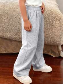 1 pieza Pantalones rectos de felpa casuales para niños/adolescentes, adecuados para el hogar, el transporte, los deportes, otoño/invierno