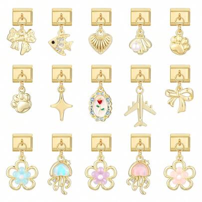 1pc DIY Modular Charm Bracelet With Bow, Flower, Heart, Shell Elements, Suitable As Party Gift For Friends/Couples, Ideal For Christmas, New Year, Halloween, Valentine's Day, Charming Design, Stainless Steel Jewelry, Local , Practical & Fashionable, Christmas & Halloween Essential