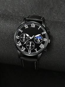 1pc Men's Fashionable And Handsome Style Quartz Watch, PU Leather Strap. Suitable For Daily Wear, Wear It At Work. Birthday Gift, Christmas Gift, Holiday Gift, Men's Gift. (This Box Is Just A Display)