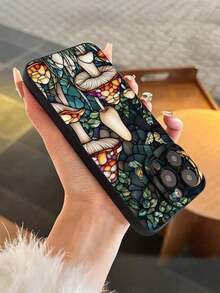 Fashionable Popular Personalized Stained Glass Mushroom & Butterfly Pattern Design Theme Luxury Shockproof Aesthetic Cute Phone Case,Lens Protrusion Protection ,Suitable For IPhone17/IPhone17 Air/IPhone17 Pro/IPhone17 Pro Max/16 Pro Max/15 Pro Max/14 Pro Max/13 Pro Max/12 Pro Max, Gift For Easter Day, Christmas Halloween Decoration/Gift For Birthday, Girlfriend, Boyfriend, Friend Or Yourself. - 黑色 - 查看 4