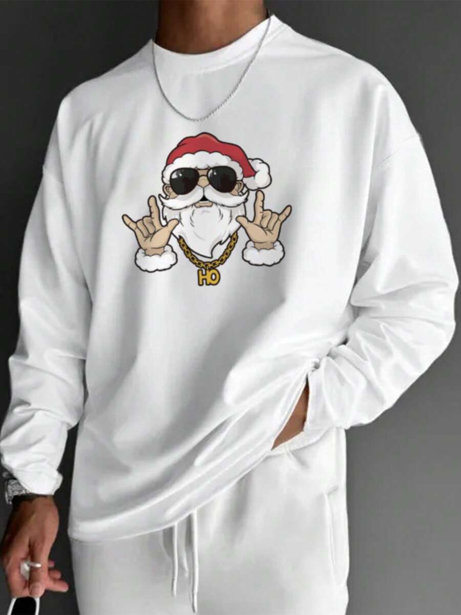 Áo thun nam dài tay in hình ông già Noel - trắng - Xem 1