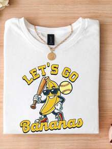 Banana Baseball Shirt_ Funny Sports Team Mascot Pride - trắng - Xem 1