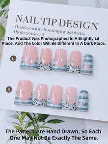 10pcs Y2K Nails Chic Duckbill Press On Nails Set - Handcrafted, Blue Nails, Pink Nails, Blue French Tip Nails, Hand Drawn Black Kitten And Star Design, Hand Drawn Stripe Nails And Stripe French Tip Style, Sparkling Cute Nails - Suitable For Women And Girls, Party, Wedding, Daily Wear, DIY Nail Art, Nail Set, Includes Tool Kit. Goth Nails. Duck Nails. Short Nails. Handmade Acrylic Press On Nails. Fake Nails. Nail Supplies - Nhiều màu - Xem 4