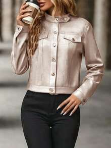 Women's Stylish Stand-Collar Long-Sleeved Sports Jacket | Mildly Sporty, Soft And Comfortable, Perfect For Casual Spring And Fall Wear - 杏色 - 查看 5