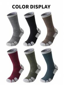 3/6 Pairs Men's Crew Socks, Warm Thermal Lined Thermal Socks For Autumn/Winter, High Elasticity Snug Fit, Comfortable Breathable, Nylon & Elastic Blend, Suitable For Outdoor Sports Like Hiking, Skiing