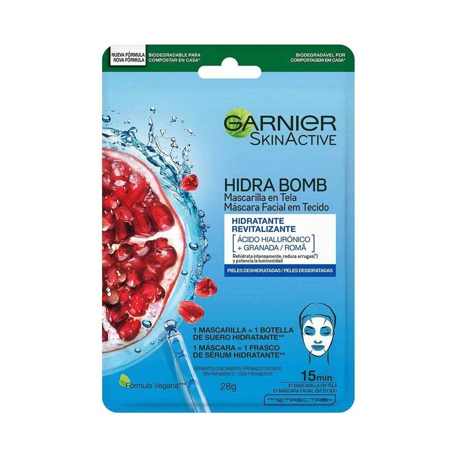 Mascarilla Facial de Tela Hidratante y Revitalizante con Granada y Ácido Hialurónico Natural - 1 Unidad - Blanco - Ver 1