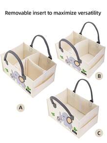 Sunveno Cute Unique Felt Diaper Organizer Bag - Baby Essentials Storage Basket & Caddy Bag For Baby With Cartoon Animal Design - White Elephant - View 3