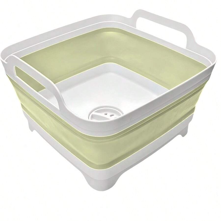 Collapsible Wash Basin 9L Foldable Dish Tub With Drain Plug Portable Collapsible Dish Basin Camping Sink For Washing Dishes Laundry And Kitchen Use Gray - 綠色 - 查看 1