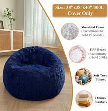 Fluffy Bean Bag Chair Cover(No Filler), Faux Fur Washable Soft Stuffed Animal Storage Bean Bag Cover For Plush S Or Textile, Plush Shaggy Large BeanBag Shell For Adults  Teens, Navy Blue,23964980 - 藏蓝色 - 查看 5