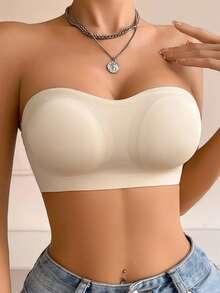Women's Seamless Wireless Strapless Bandeau Bra, Cross-Side Hook Tube Top With Soft Padding, Breathable Comfortable Daily Lingerie - Coffee Brown - View 3