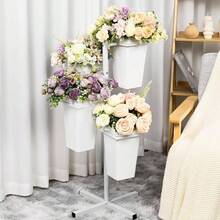 Flower Display Stand With Buckets, Metal Flower Bar Stand Rustic Farmhouse Florist Bouquet Holder Flower Cart Display Shelf Outdoor Patio Garden Wedding Decor Square - 白方塊 - 查看 6