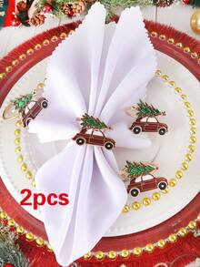 2-6pcs Christmas Napkin Rings Set, Deer, Christmas Tree, Vintage Gold Wreath, Candy Cane, Christmas Table Decor Napkin Holders, Christmas Party Napkin Rings