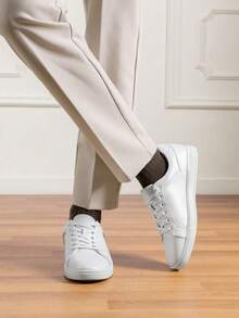Men's Fashion Sneakers Casual Dress Skate Shoes Lace Up Oxfords Street Style Daily Wear Comfort Versatile For Daily, Outdoor, Commute, Comfortable Couple Shoes - White - View 6