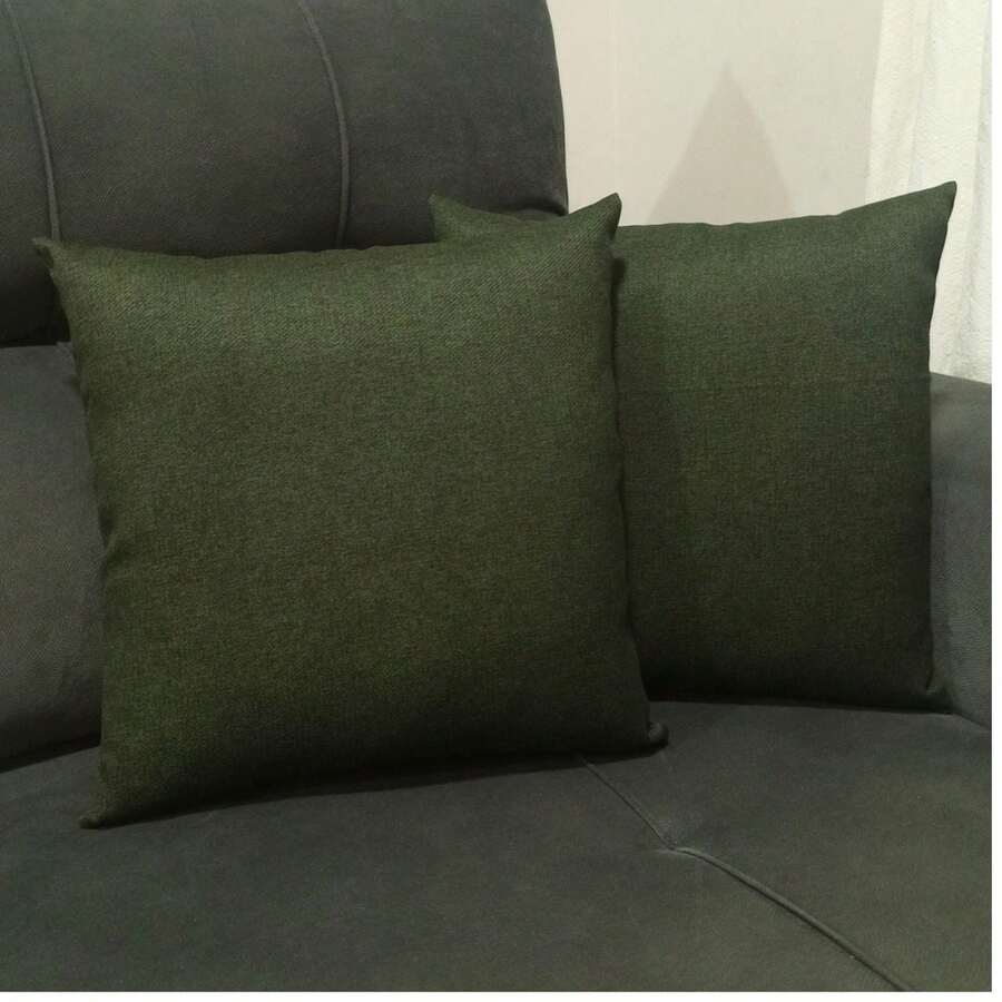 Linen-Filled Cushion With Zipper, Various Colors, 45x45cm With Soft Filling For Sofa, Living Room And Bedroom - Xanh rêu - Xem 1