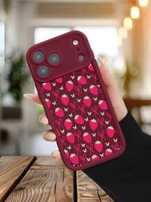 Niedliche Handyhülle mit Erdbeer-Print, niedliche ästhetische Handyhülle, langlebige Schutzhülle mit Blumenmuster, stoßfeste Hülle, kompatibel mit iPhone 17 pro max 17Pro 17Air 17 16E 16 15 14 13 13Mini 12 12Mini 11 X XS XSMAX Plus Pro Hülle - Schwarz - Übersicht 6