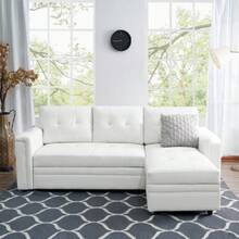 L-Shaped Sectional Sleeper Sofa With  Ports - Convertible Pull-Out Bed, Ample Storage, Timeless Design, Durable Construction White/Air Leather,23944374 - 白色 - 查看 5