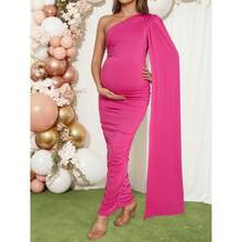 Maternity Dress With Shoulder Shawl, Pink, Suitable For Baby Shower, High Elasticity And Comfort - Hot Pink - View 7