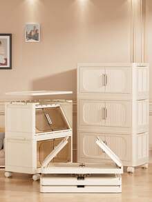 1 pieza Gabinete de almacenamiento multiusos con poleas, organizador de almacenamiento de plástico plegable de varias capas, armario rectangular, gabinete de decoración del hogar, gabinete de dormitorio de alta calidad para el hogar, adecuado para usar en salas de estar, habitaciones y baños