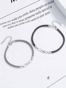 1pc Elegant S925 Sterling Silver Mobius Loop Couple Bracelet, Braided Rope Jewelry Gift, Suitable For Daily Wear