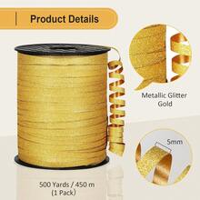 500 Yards Gold Ribbon Curling Glitter, Balloon String, Shiny Metallic Curly Roll For Gift Wrapping Ribbon For Christmas, New Years, Graduations, Birthday Dration, 3/16",23939376 - Gold - View 2