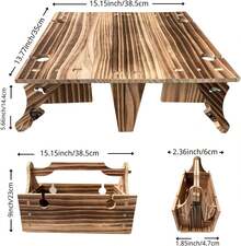 Wooden Outdoor Folding Picnic Basket Table, Folding Picnic Table With Wine Glass Holder, 2-In-1 Picnic Table Convertible Storage Wooden Basket, Natural Travel Camping Equipment,23949089 - Black - View 5