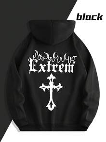 Sudaderas con capucha para hombre y mujer a juego con estampado de cruz y "Extreme" - Sudaderas casuales marrones con capucha, comodidad para todas las estaciones, bolsillo delantero, ropa casual, sudaderas a juego para parejas, conjuntos a juego para parejas, conjuntos a juego para parejas, sudaderos para hombre, abrigos de hombre, hoodies hombre, sudaderas hombre, sueter de hombre, suetas - Oscuro para Mujer - Ver 2