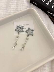 2pcs/Pair Star Shaped Tassel Hair Clip With Chain & Side Hair Pin Accessory Street Y2k Claw Clips Hair Claws Hair Barrettes - 銀色 - 查看 7
