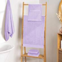 6 Pack Cotton Towel Set - 2 Bath Towels (28x55 Inch), 2 Hand Towels (16x24 Inch), 2 Washcloths (12x12 Inch) - Ideal For Everyday Use, Compact & Lightweight - Black - Purple - View 3