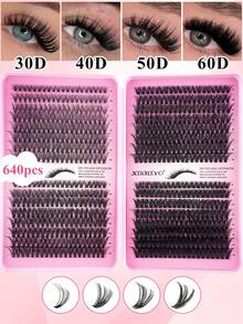 640/608pcs C-Curl Eyelash Extension Kit, Super Curly Lash Extension Set, Multi-Style Eye Makeup, Suitable For Beginners, 8-16mm Mixed Length, Natural, Cluster, Fluffy, Thick, Mixed Styles, Self-Adhesive, Reusable Lash Clusters, Lash Clusters, Individual Lashes, False Eyelashes - C - View 12