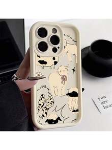 Funda de Teléfono de Bambú Alta con una Ovejita Linda, Adecuada para iPhone 16, 15, 14, 13, 12, adecuada para Samsung - Blanco - Ver 2