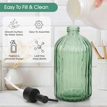 2pcs Glass Soap Dispenser With Plastic Pump, Hand Soap Dispenser For Hand Wash, Lotion Dispenser For Dishwashing Liquid, Lotion Shower Gel (Striped Green) - Green - View 4