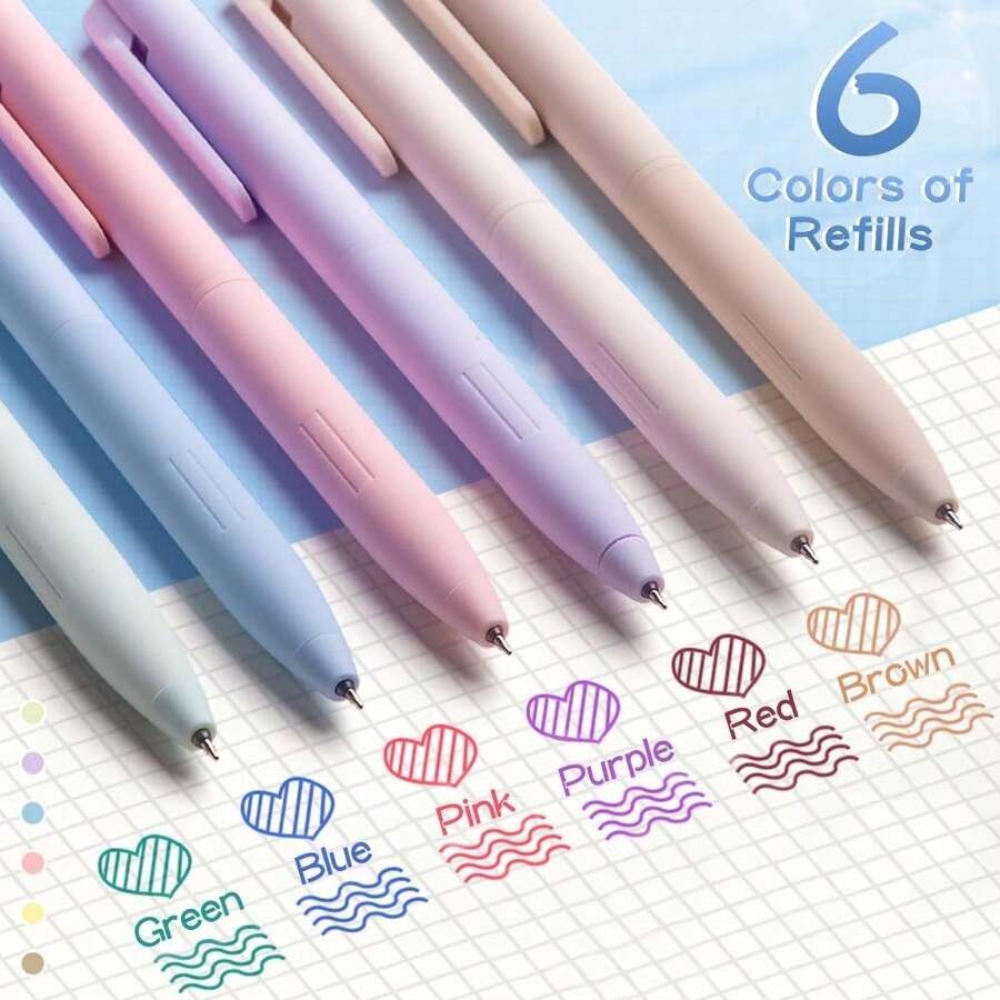 6 PCS Pastel Gel Pens, Colored Ink Pens, Pens Colorful For NoteTaking Journaling, Cute Retractable Pens 0.5mm Fine Point Quick Drying, Aesthetic Nurse School Office Supplies - 彩色 - 查看 1