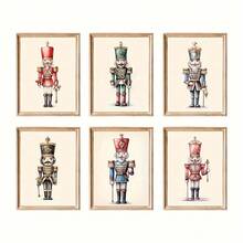 6pcs/Set Classic Christmas Print Of Nutcracker, Traditional Christmas Mural, Christmas Decoration Of Game Room, Christmas Gallery Wall, Retro Christmas Canvas Wall Art, Funky Girl Art, Inspirational Quote Art, Home Decor, Canvas Hanging.