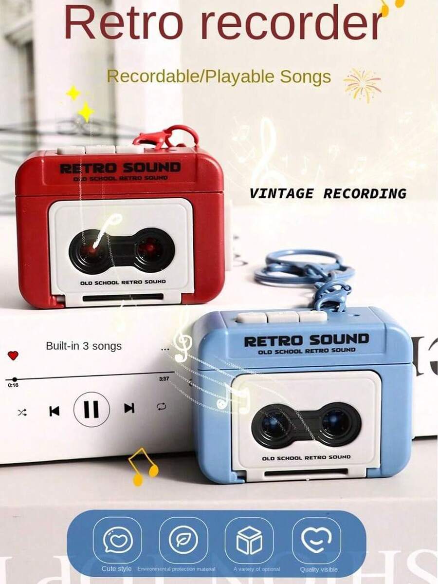Retro Tape Recorder Keychain - 1 Piece Mini Vintage Cassette Player Charm PVC Audio-Themed Keyring Novelty Music Box Pendant Creative Small Gift Item Non-Metallic Unplated Gifts For Women