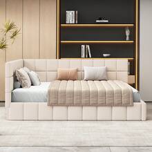Sofá cama tapizado 160*200 multifuncional con somier de láminas de terciopelo agradable para la piel en color beige.
